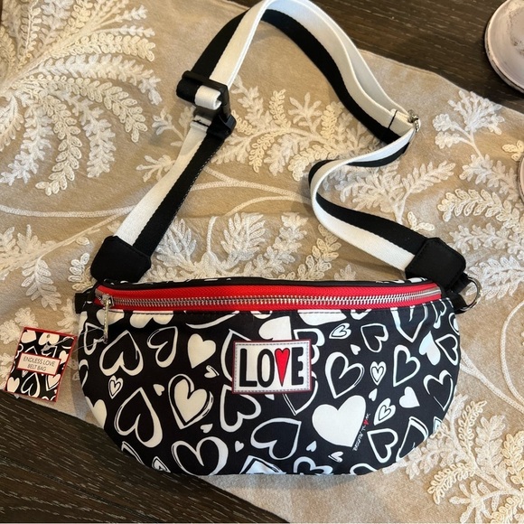 Brighton Handbags - NWT Brighton Black and White Heart Print Sling Bag